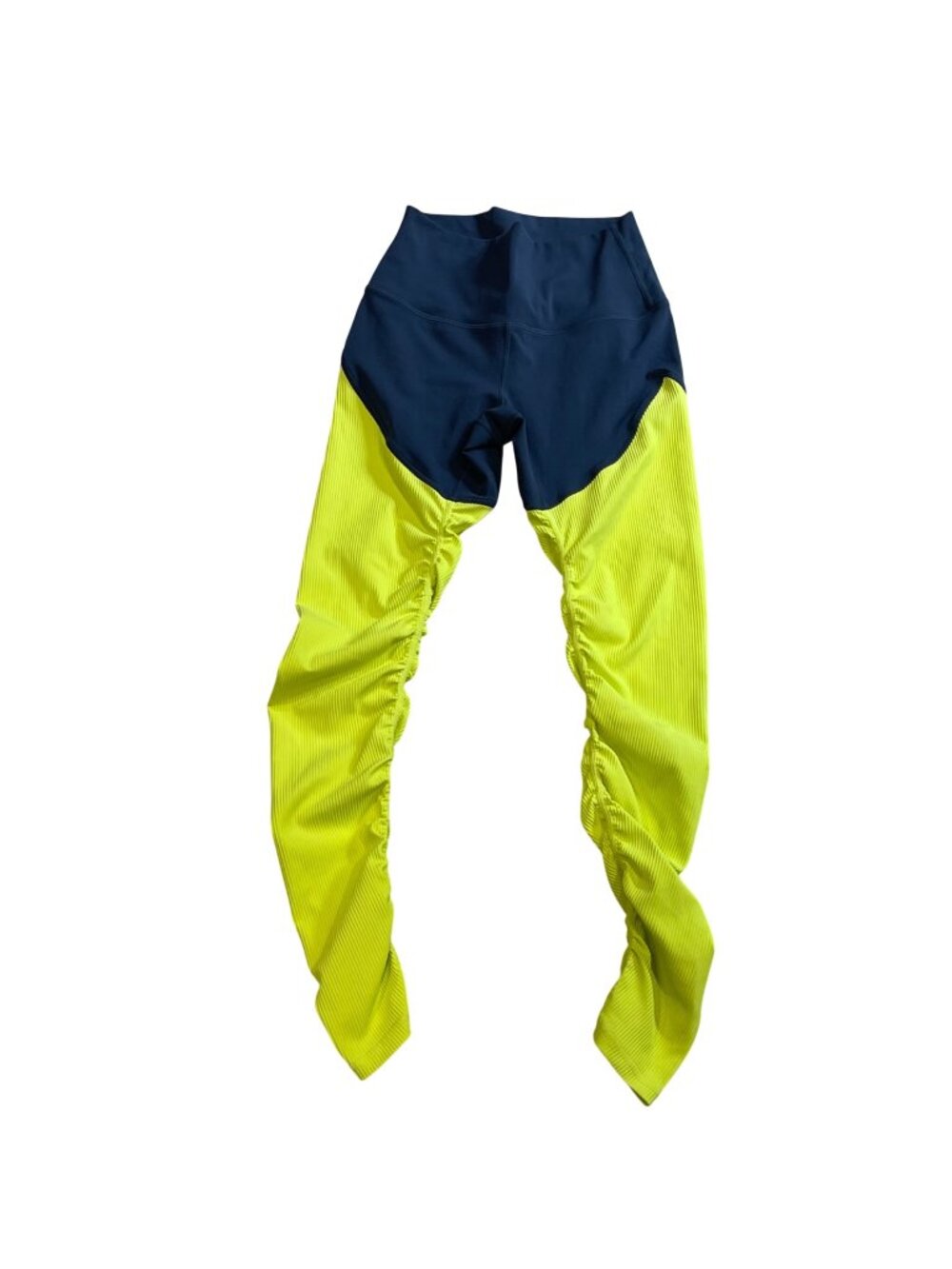 Zyia Active Storm Parallel Luxe Ribbed Leggings Women's Size 0 Neon Yellow Gray‎